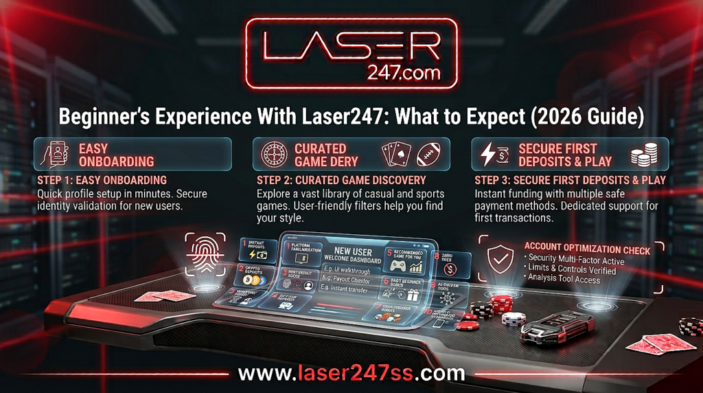 Beginner's experience with Laser247 showing account setup, platform navigation, secure access, and user-friendly features for new users.
