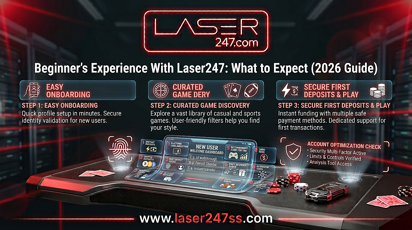 Beginner's experience with Laser247 showing account setup, platform navigation, secure access, and user-friendly features for new users.