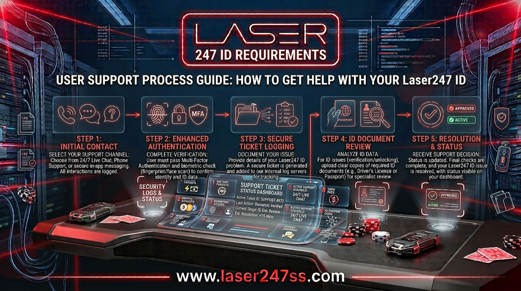 Laser247 ID support guide covering account recovery, login assistance, verification help, and secure customer support options.
