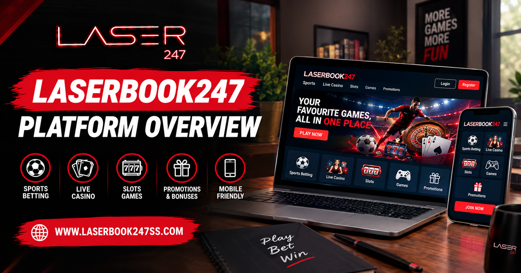 Laserbook247 platform overview highlighting key features, account access, user-friendly navigation, and platform experience.