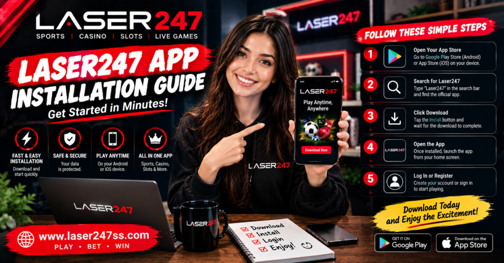 Laser247 app installation guide explaining Android setup, iPhone access, login steps, app security, and troubleshooting tips.