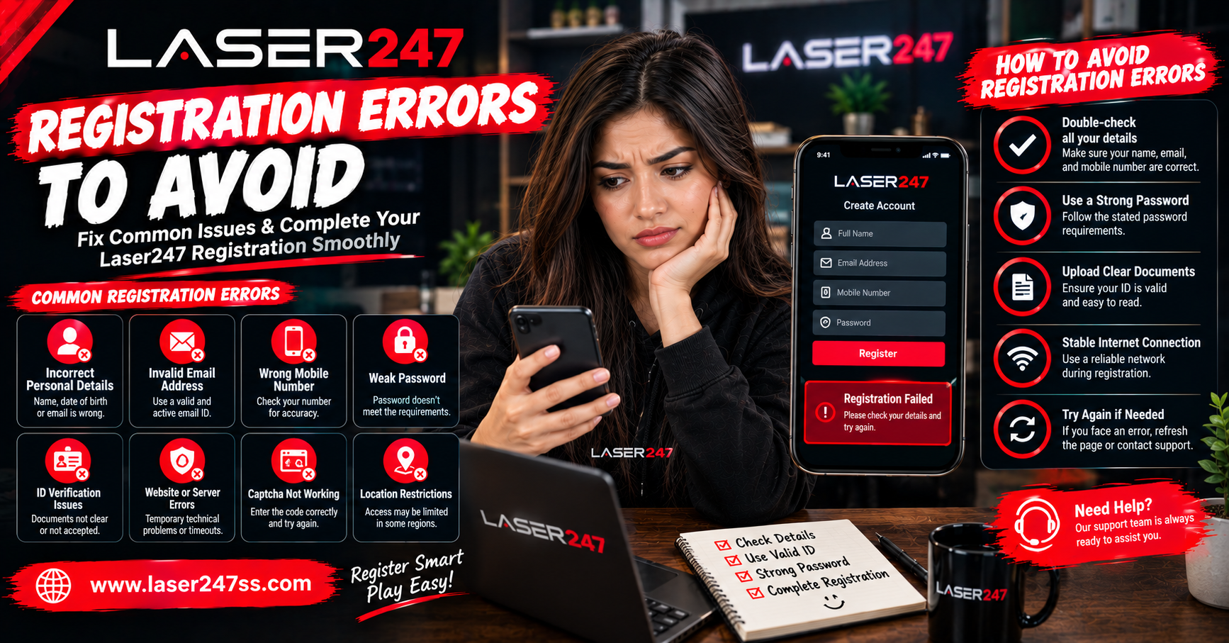 Laser247 registration errors guide explaining account setup issues, verification problems, signup mistakes, and solutions.